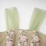 octavia Tulle Panel Floral Midi Dress in green