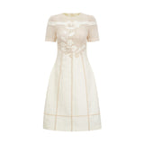 hermosa 3d floral embroidered hollow midi dress in apricot