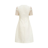 hermosa 3d floral embroidered hollow midi dress in apricot