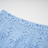 penny Openwork floral lace blouse maxi skirt set - blue