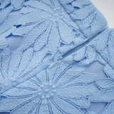 penny Openwork floral lace blouse maxi skirt set - blue