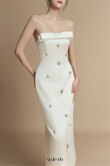 Sheath Straight Across Neck Taffeta Midi Dress