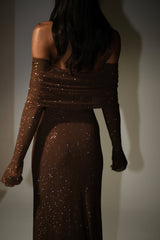 denise Off Shoulder sequin Maxi Dress - Chocolate