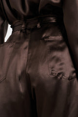 Daiki Satin Belted Straight Pants