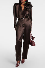 Daiki Satin Flower Appliqué Blouse