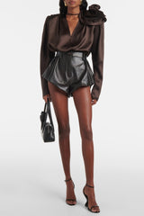 Daiki Satin Flower Appliqué Blouse