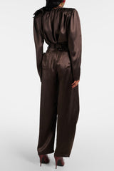 Daiki Satin Flower Appliqué Blouse