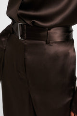 Daiki Satin Belted Straight Pants