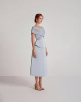 mesh patchwork midi dress in light grey