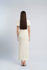 v-cut neckline maxi dress in beige