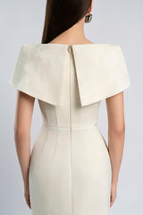 v-cut neckline maxi dress in beige