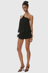 Dellesa Floral One Shoulder Top - Black