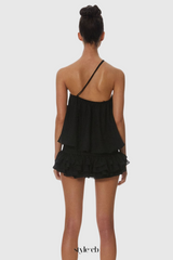 Dellesa Floral One Shoulder Top - Black