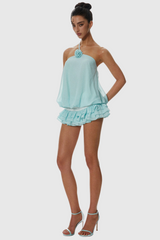 Dellesa Floral One Shoulder Top - Blue