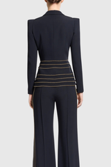 sandy Trim Embellished Blazer & Pants Set - black