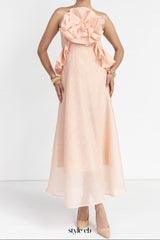 aurora Halter Neck Ruffle Maxi Dress in pink