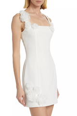Dilanne Floral Appliqué Mini Dress in White