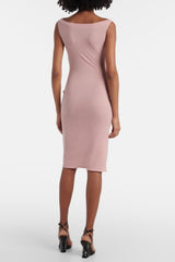 Dinella Floral Appliqué Corset Midi Dress in Pink