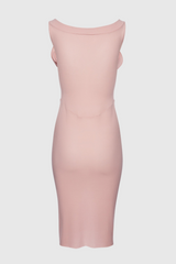 Dinella Floral Appliqué Corset Midi Dress in Pink