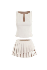 elvira Sleeveless Ruffle Skirt Set in beige