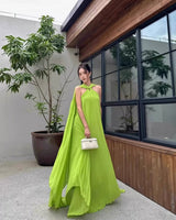 alyssa pleated grass green maxi dress