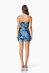 Kayla Jacquard Strapless Mini Dress In Blue