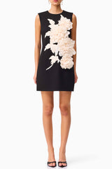 mandy 3d flower embellished Mini Dress in Black