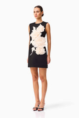 mandy 3d flower embellished Mini Dress in Black