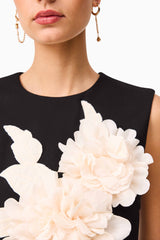 mandy 3d flower embellished Mini Dress in Black