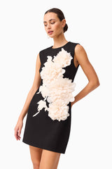 mandy 3d flower embellished Mini Dress in Black