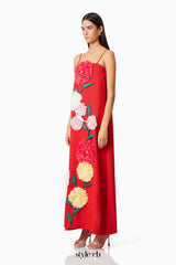 judy Buttercup Embroidered Maxi Dress In Red