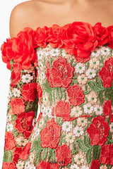 genevieve Rose flower strapless mini Dress In Red