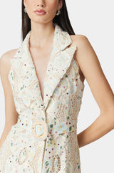 chloe sleeveless hollow lace maxi dress in beige