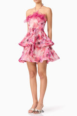 Evalina Floral Mini Dress in Pink