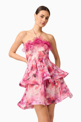 Evalina Floral Mini Dress in Pink