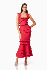 josephine Frill Maxi Dress in Red