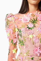caitlin A-line Floral long sleeve Mini Dress In Pink