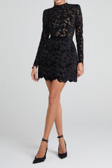 sherry Long-sleeved zippered lace mini dress in black