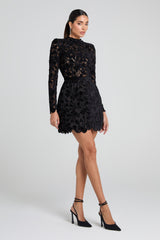 sherry Long-sleeved zippered lace mini dress in black
