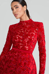 sherry Long-sleeved zippered lace mini dress in red