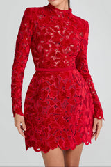 sherry Long-sleeved zippered lace mini dress in red