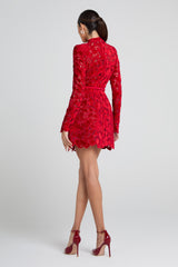 sherry Long-sleeved zippered lace mini dress in red