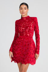 sherry Long-sleeved zippered lace mini dress in red