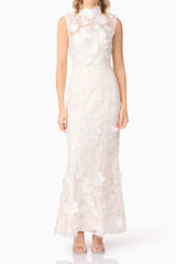 Yvette 3D flower embroidery Gown in White
