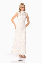 Yvette 3D flower embroidery Gown in White