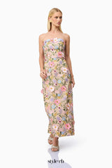 Helena Strapless Midi Dress In Floral apricot