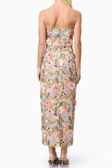 Helena Strapless Midi Dress In Floral apricot