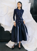 jane Navy Knit Taffeta Midi Dress