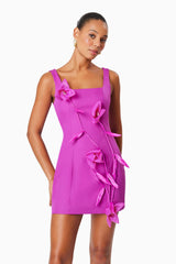 Bethany 3d flower sleeveless Mini Dress In Purple