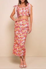 Pink Multi Metallic Tie-Strap Two-Piece Midi Dress